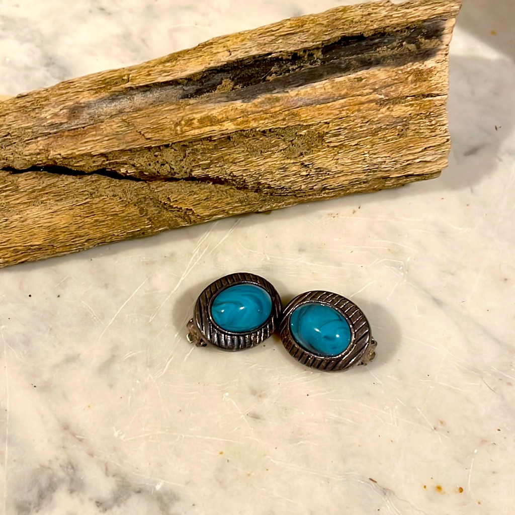 Turquoise And Silver Clip Earrings